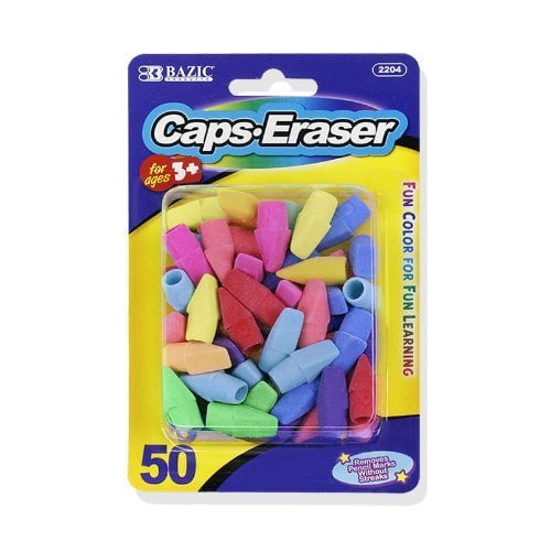 Use in School Home /& Office Emraw 6 Assorted Color Cap Fun Mini Eraser Top for Pencils 50 Pack